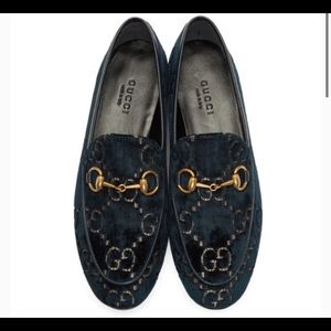 Gucci Jordaan Blue Velvet GG Horsebit Loafer